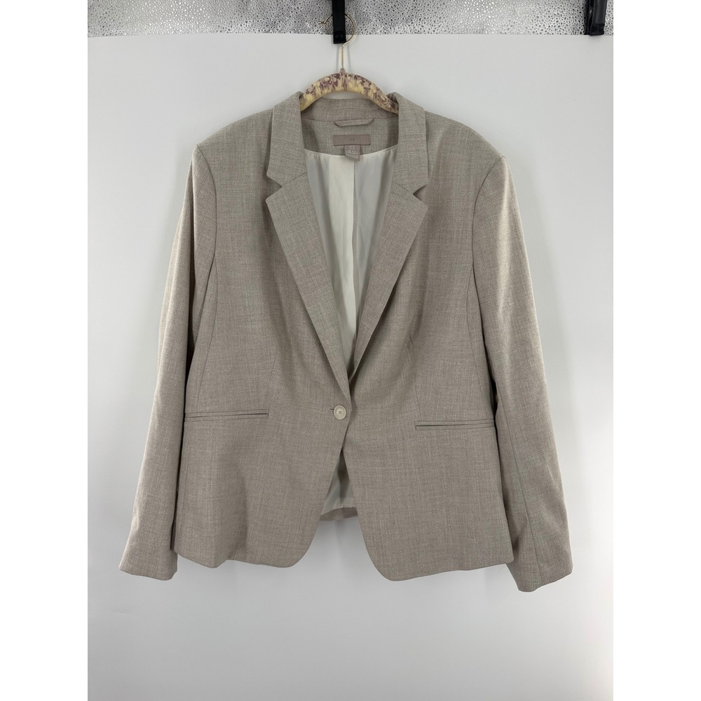 H&M Womens XL Beige Marl Single Button Blazer Jacket P/N 0568601 2